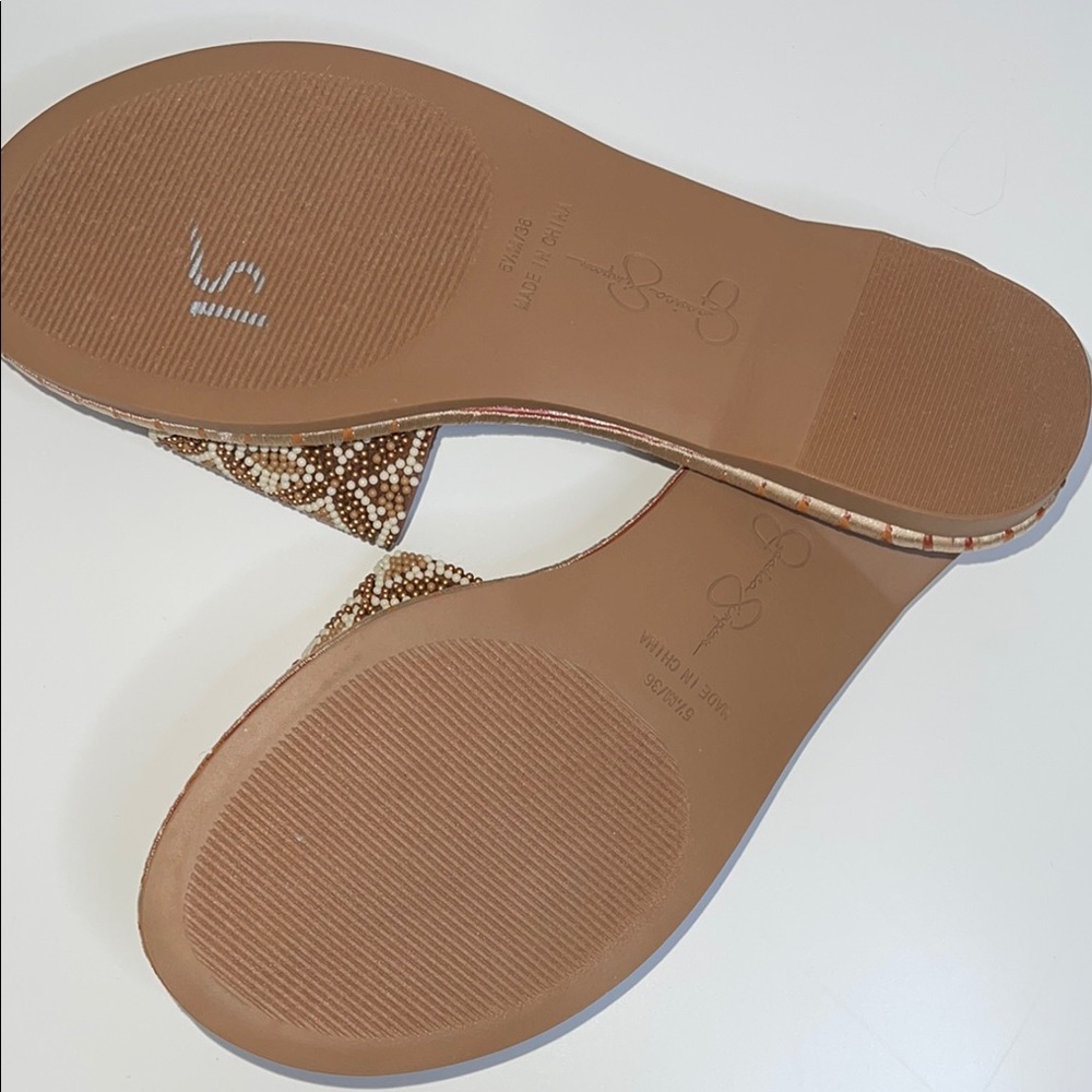 ✨Jessica Simpson Tan Beaded Slide Sandals Size 5 1/2 New Without Tag ✨ - Picture 4 of 5
